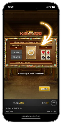 Minijuego de cartas Gamble en Book of Dead