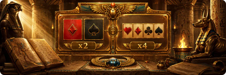 Captura de pantalla de la función de riesgo Gamble en Book of Dead, elección de color rojo o negro