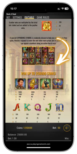 Reglas y tabla de pagos de Book of Dead